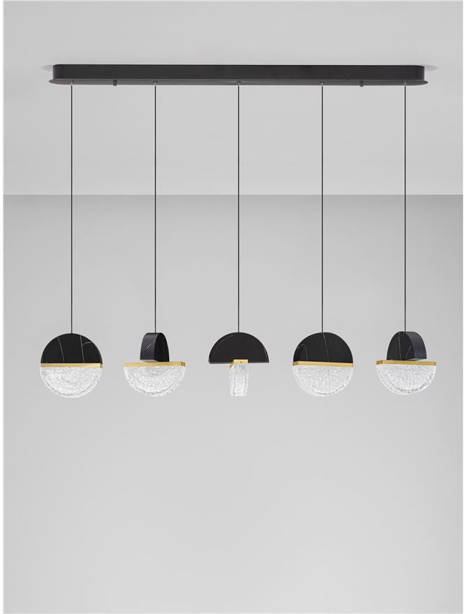 DOR Faux Black Marble & Cloud Glass 5 Light Linear Pendant - ID 14151