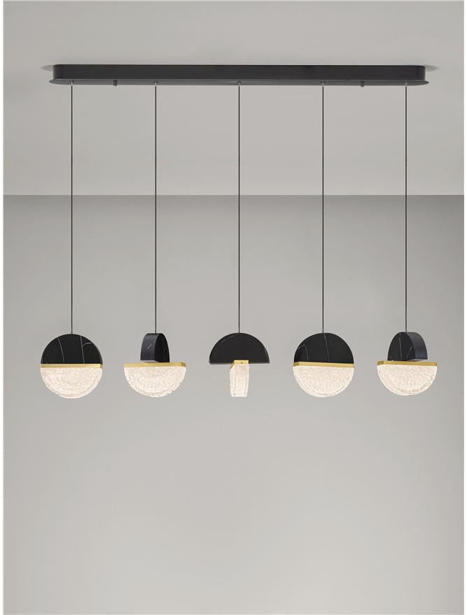 DOR Faux Black Marble & Cloud Glass 5 Light Linear Pendant - ID 14151