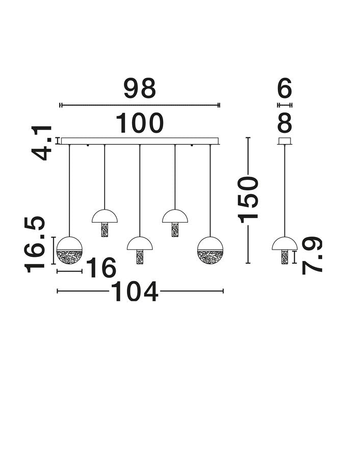 DOR Faux Black Marble & Cloud Glass 5 Light Linear Pendant - ID 14151