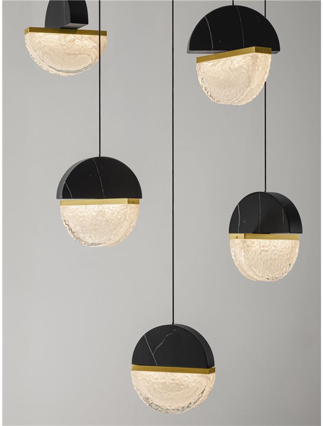 DOR Faux Black Marble & Cloud Glass 13 Light Multi Pendant - ID 14153