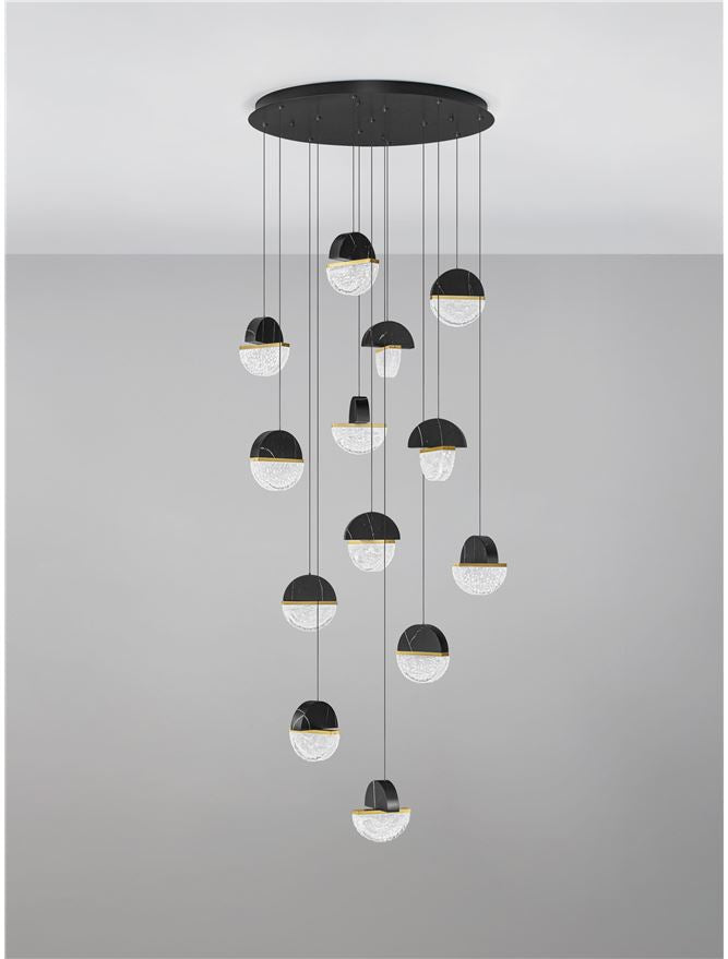 DOR Faux Black Marble & Cloud Glass 13 Light Multi Pendant - ID 14153