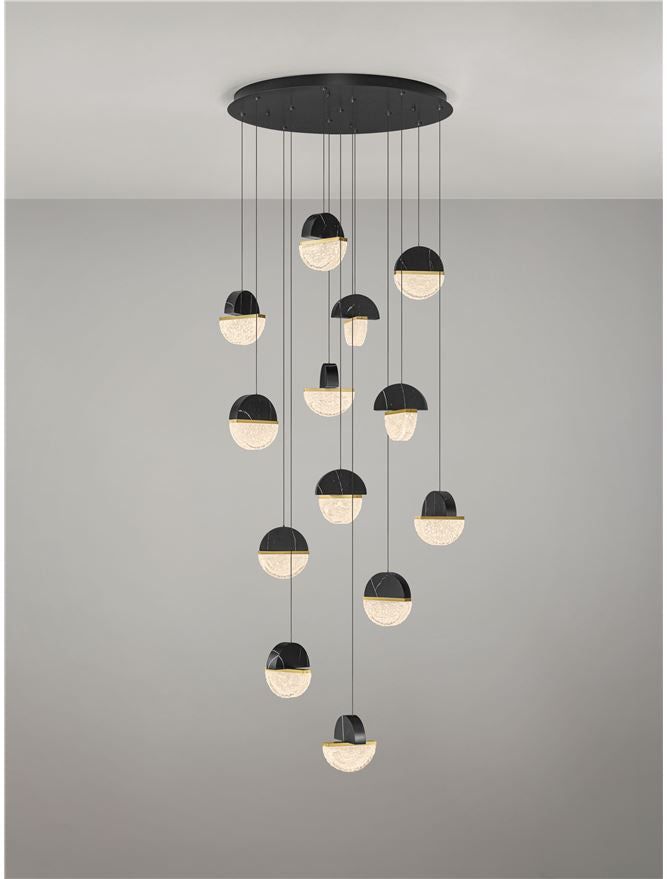 DOR Faux Black Marble & Cloud Glass 13 Light Multi Pendant - ID 14153