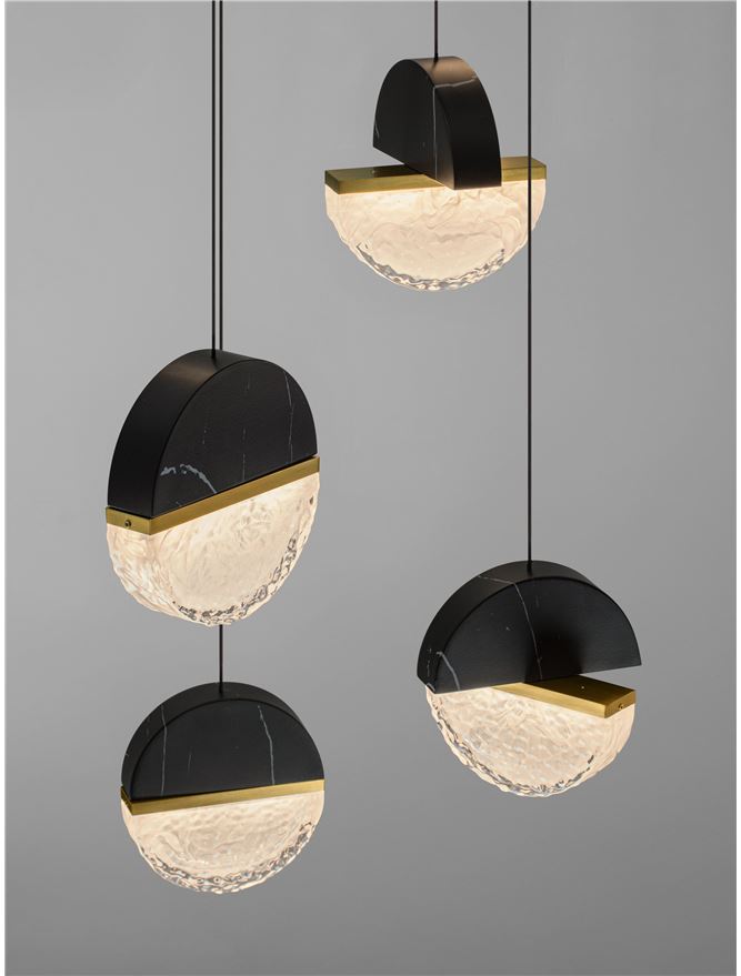 DOR Faux Black Marble & Cloud Glass 13 Light Multi Pendant - ID 14153