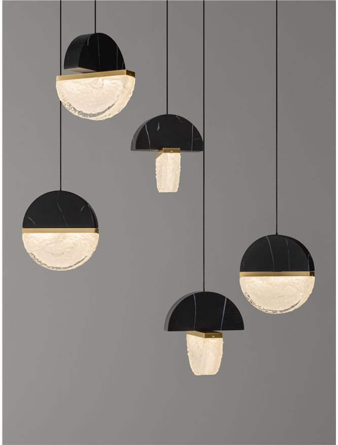 DOR Faux Black Marble & Cloud Glass 8 Light Oval Pendant - ID 14155