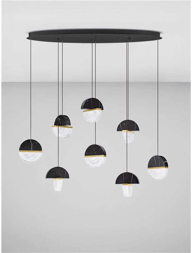 DOR Faux Black Marble & Cloud Glass 8 Light Oval Pendant - ID 14155