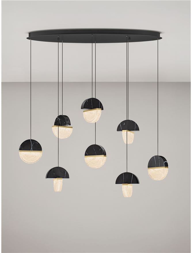 DOR Faux Black Marble & Cloud Glass 8 Light Oval Pendant - ID 14155
