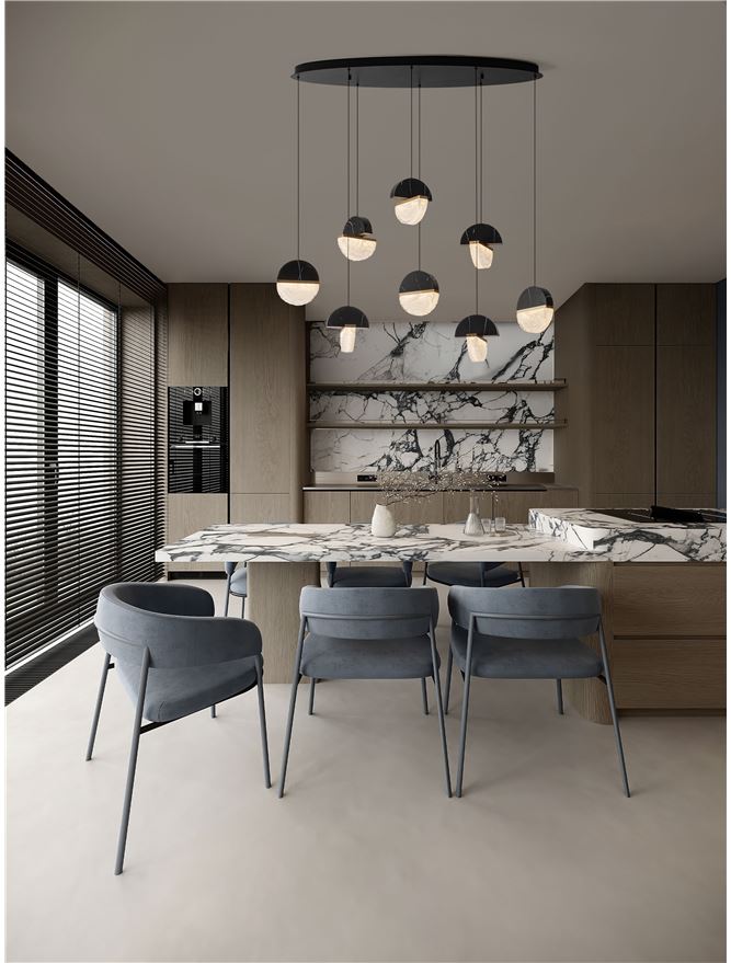 DOR Faux Black Marble & Cloud Glass 8 Light Oval Pendant - ID 14155