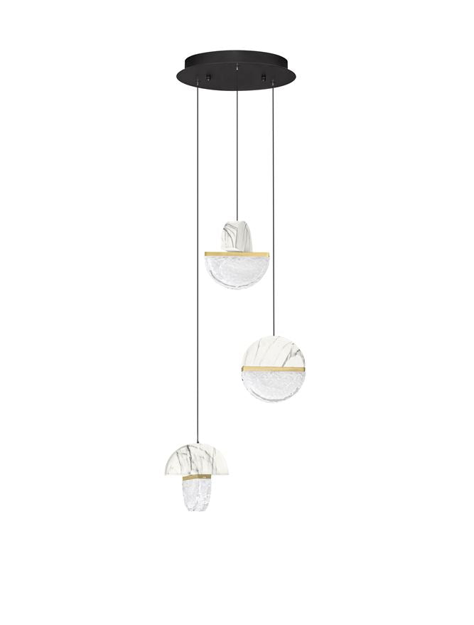 DOR Faux White Marble & Cloud Glass 3 Light Multi Pendant - ID 14148