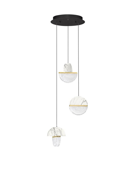 DOR Faux White Marble & Cloud Glass 3 Light Multi Pendant - ID 14148