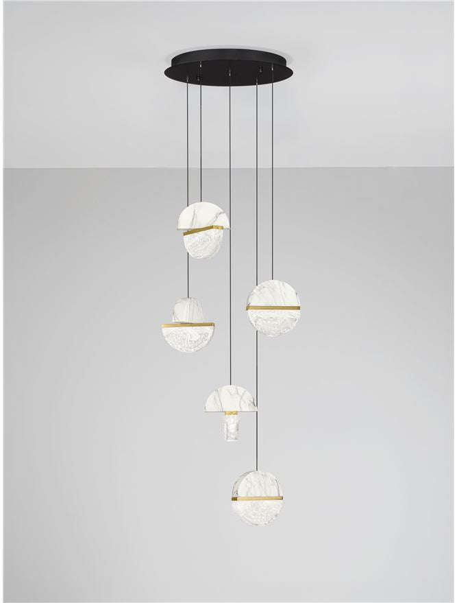 DOR Faux White Marble & Cloud Glass 5 Light Multi Pendant - ID 14150