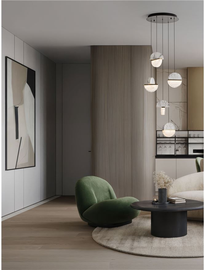 DOR Faux White Marble & Cloud Glass 5 Light Multi Pendant - ID 14150
