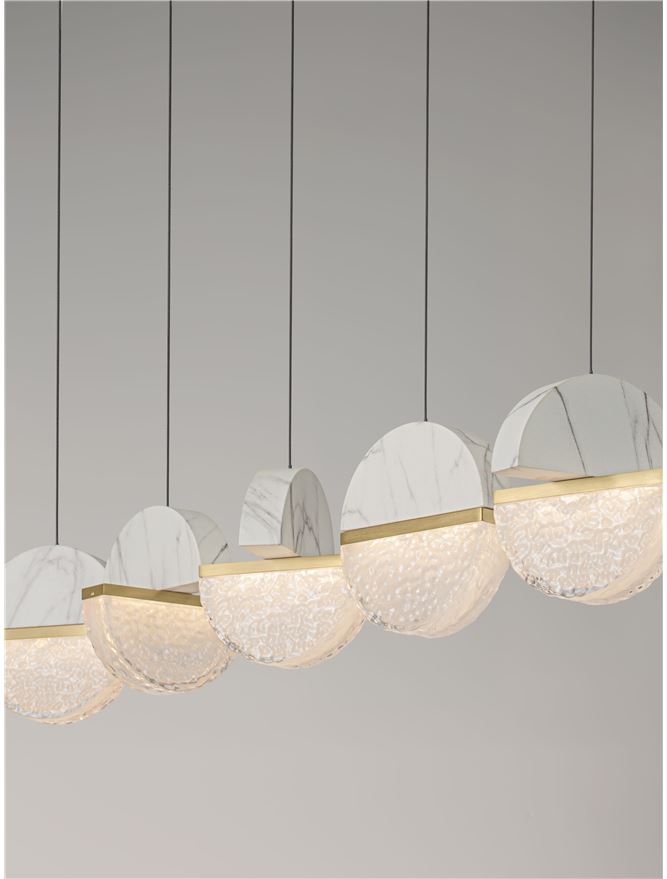 DOR Faux White Marble & Cloud Glass 5 Light Linear Pendant - ID 14152