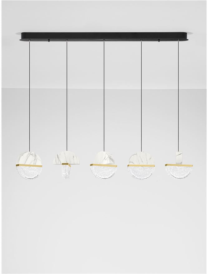 DOR Faux White Marble & Cloud Glass 5 Light Linear Pendant - ID 14152