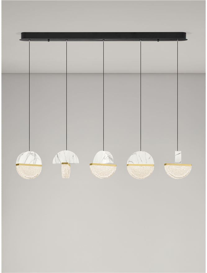 DOR Faux White Marble & Cloud Glass 5 Light Linear Pendant - ID 14152