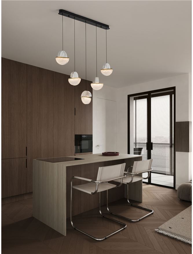 DOR Faux White Marble & Cloud Glass 5 Light Linear Pendant - ID 14152