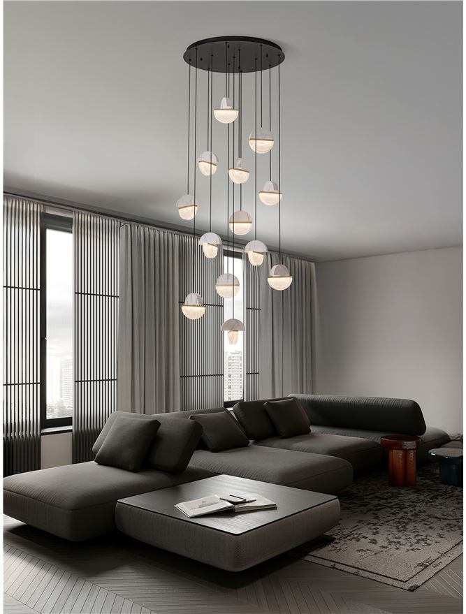 DOR Faux White Marble & Cloud Glass 13 Light Multi Pendant - ID 14154