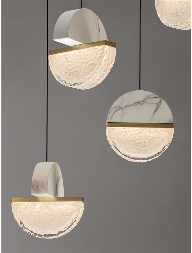 DOR Faux White Marble & Cloud Glass 8 Light Oval Pendant - ID 14156