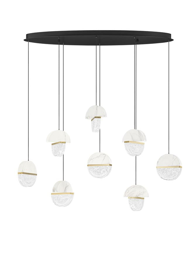 DOR Faux White Marble & Cloud Glass 8 Light Oval Pendant - ID 14156
