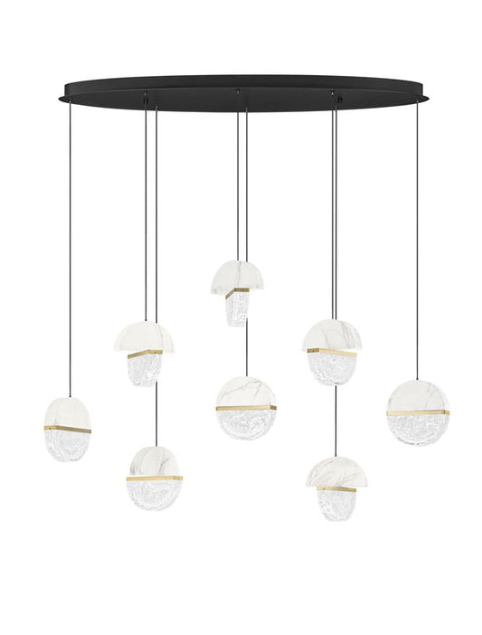 DOR Faux White Marble & Cloud Glass 8 Light Oval Pendant - ID 14156