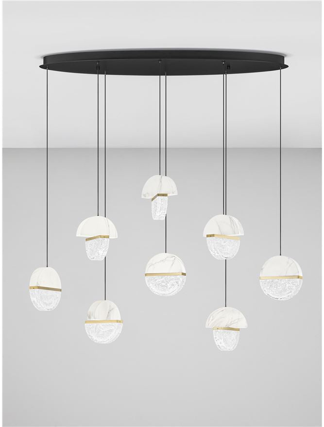 DOR Faux White Marble & Cloud Glass 8 Light Oval Pendant - ID 14156