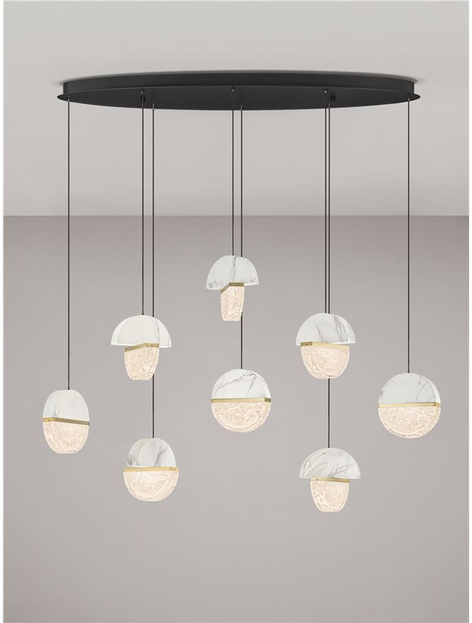 DOR Faux White Marble & Cloud Glass 8 Light Oval Pendant - ID 14156