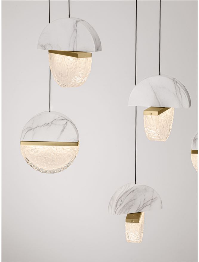 DOR Faux White Marble & Cloud Glass 8 Light Oval Pendant - ID 14156