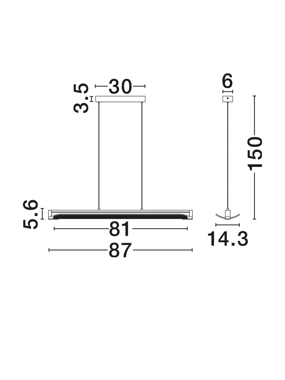EME Black Metal and Single Ribbed Glass Modern Linear Pendant - ID 14935