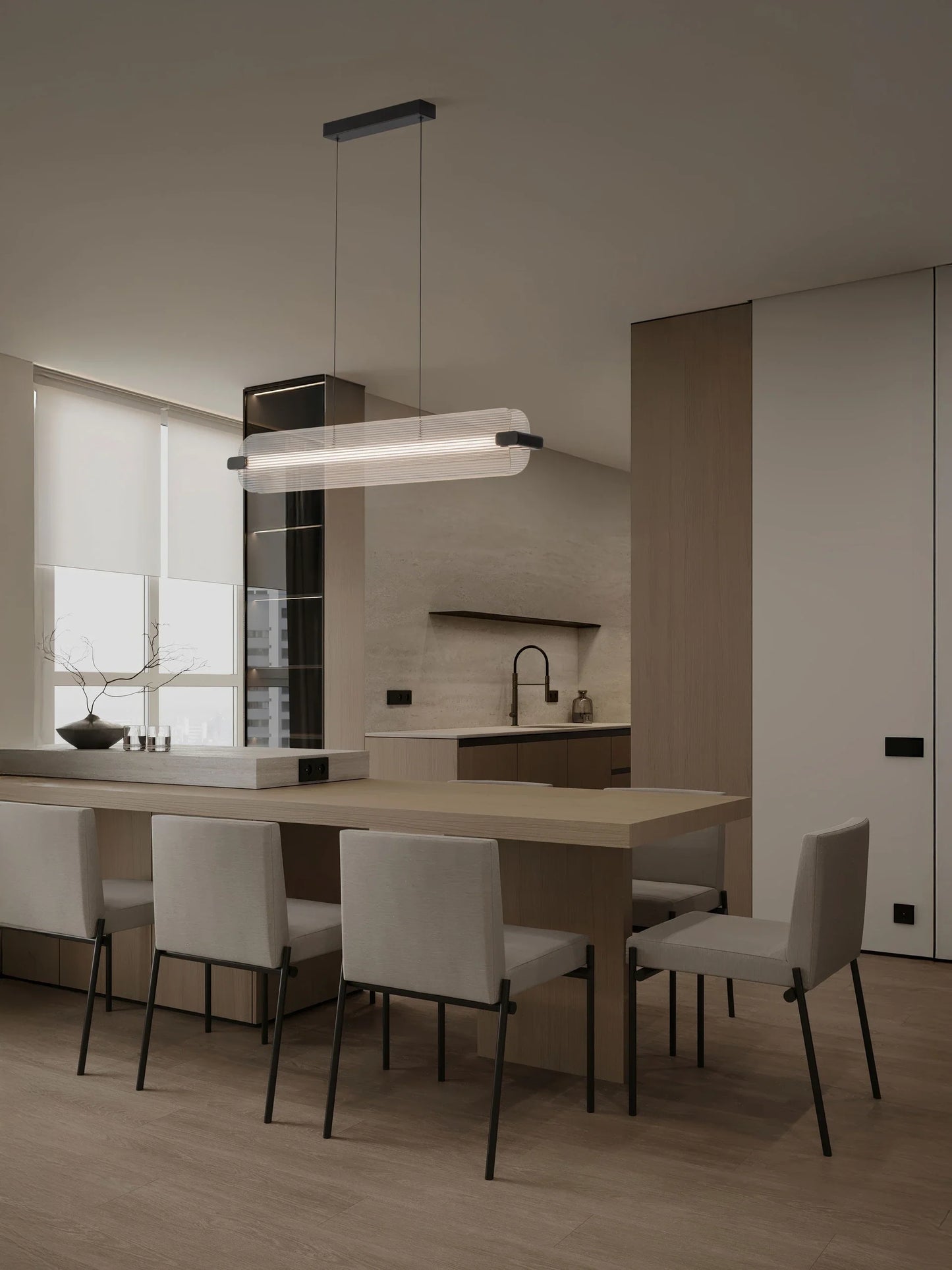 EME Black Metal and Twin Ribbed Glass Modern Linear Pendant - ID 14936