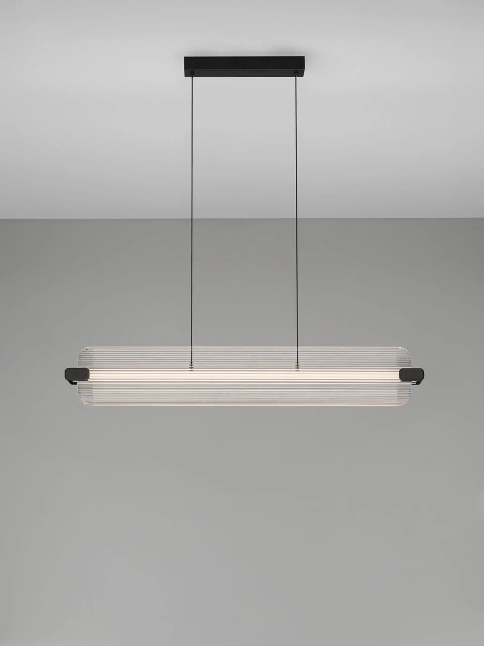 EME Black Metal and Twin Ribbed Glass Modern Linear Pendant - ID 14936