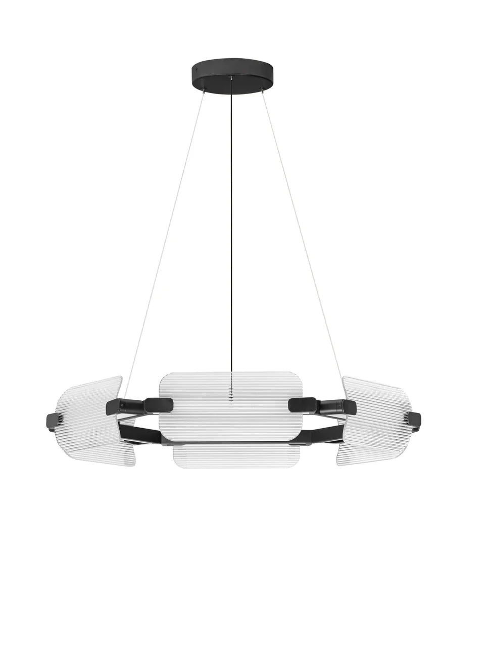 EME Black Metal and Ribbed Glass Modern Pendant - ID 14934
