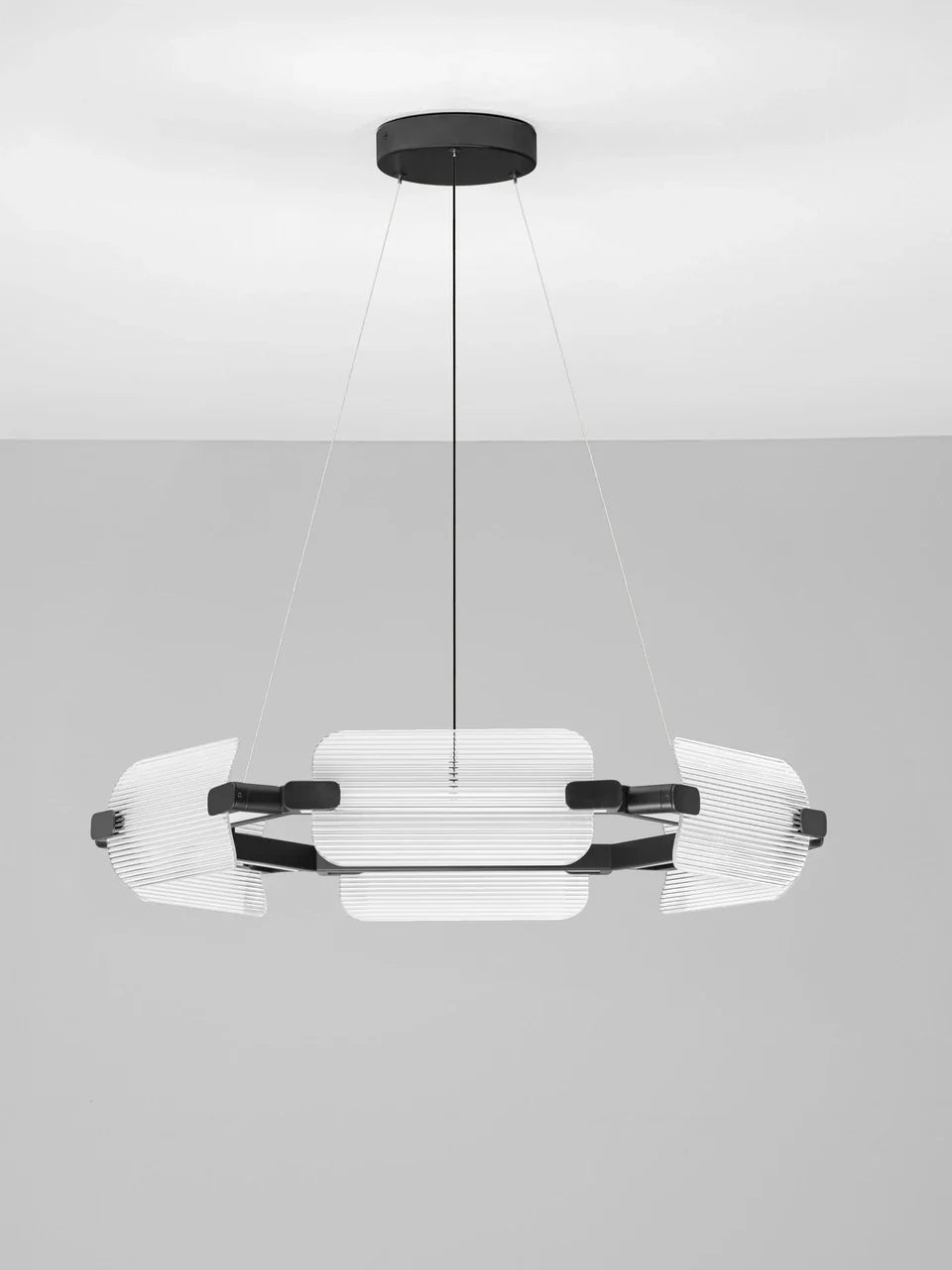 EME Black Metal and Ribbed Glass Modern Pendant - ID 14934