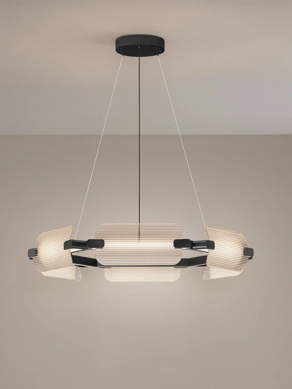 EME Black Metal and Ribbed Glass Modern Pendant - ID 14934