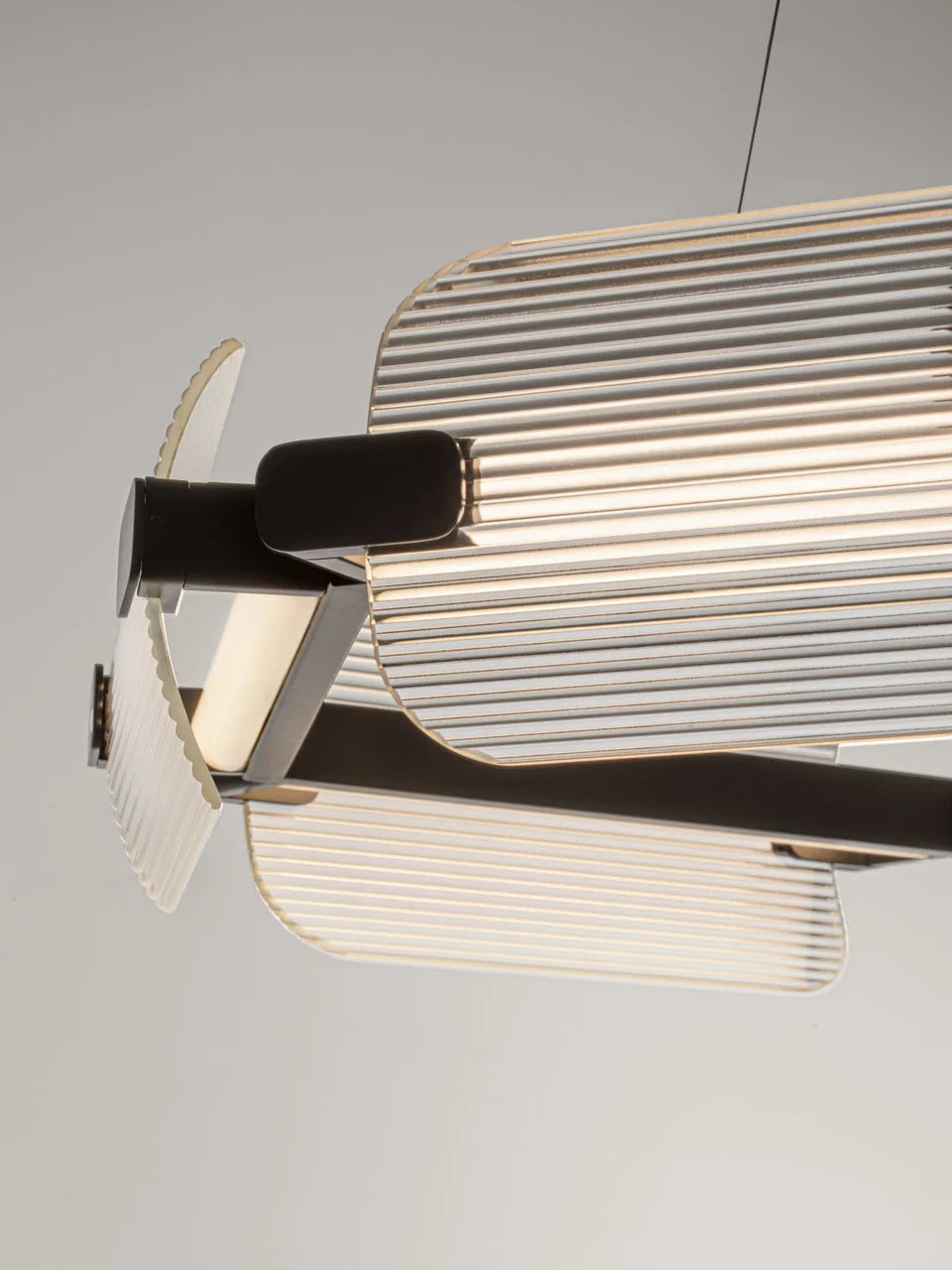 EME Black Metal and Ribbed Glass Modern Pendant - ID 14934