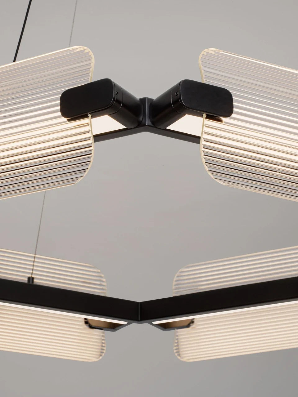 EME Black Metal and Ribbed Glass Modern Pendant - ID 14934