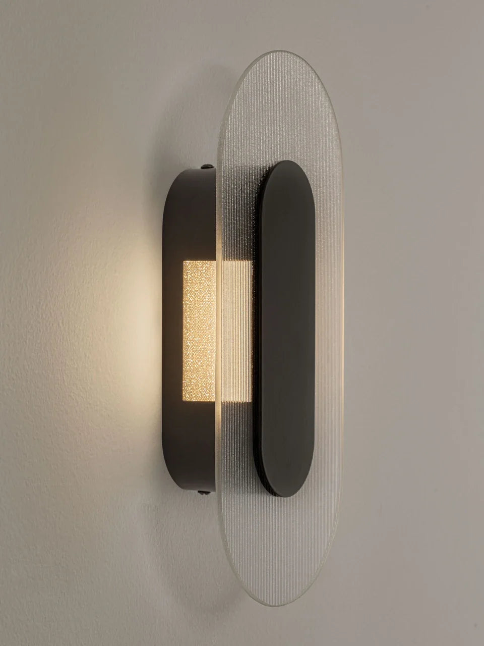 RIO Small Matt Black & Textured Clear Glass LED Linear Wall Light - ID 15026