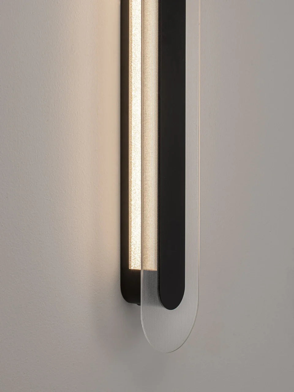 RIO Large Matt Black & Textured Clear Glass LED Linear Wall Light - ID 15030