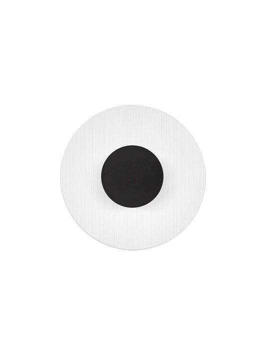 RIO Small Matt Black & Textured Clear Glass LED Round Wall Light - ID 15032