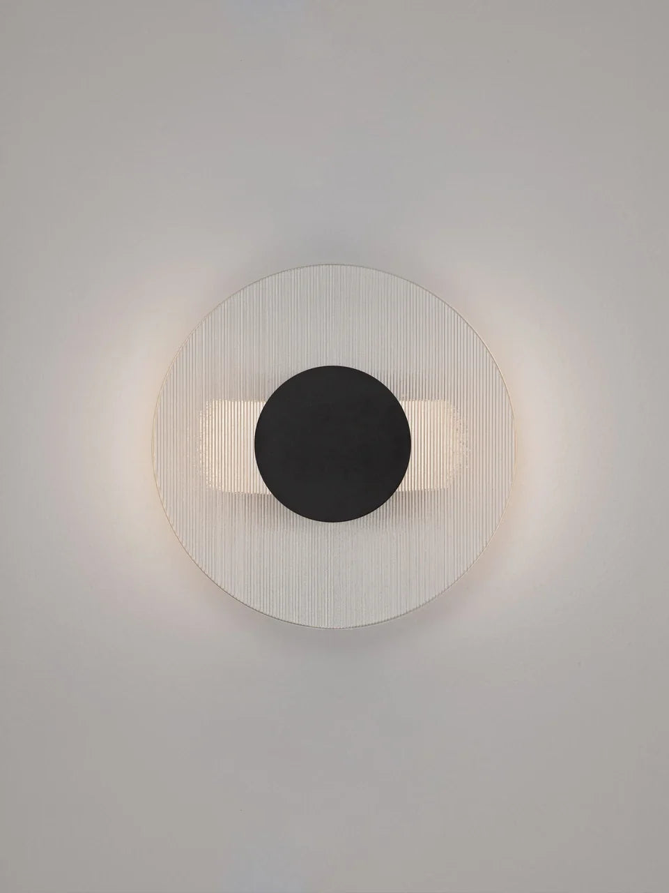 RIO Small Matt Black & Textured Clear Glass LED Round Wall Light - ID 15032