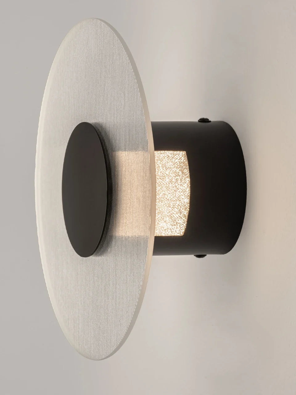 RIO Small Matt Black & Textured Clear Glass LED Round Wall Light - ID 15032