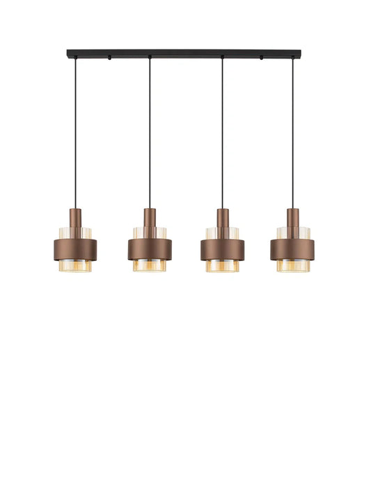 ENA Coffee & Ribbed Amber Glass 4 Light Linear Pendant - ID 14727