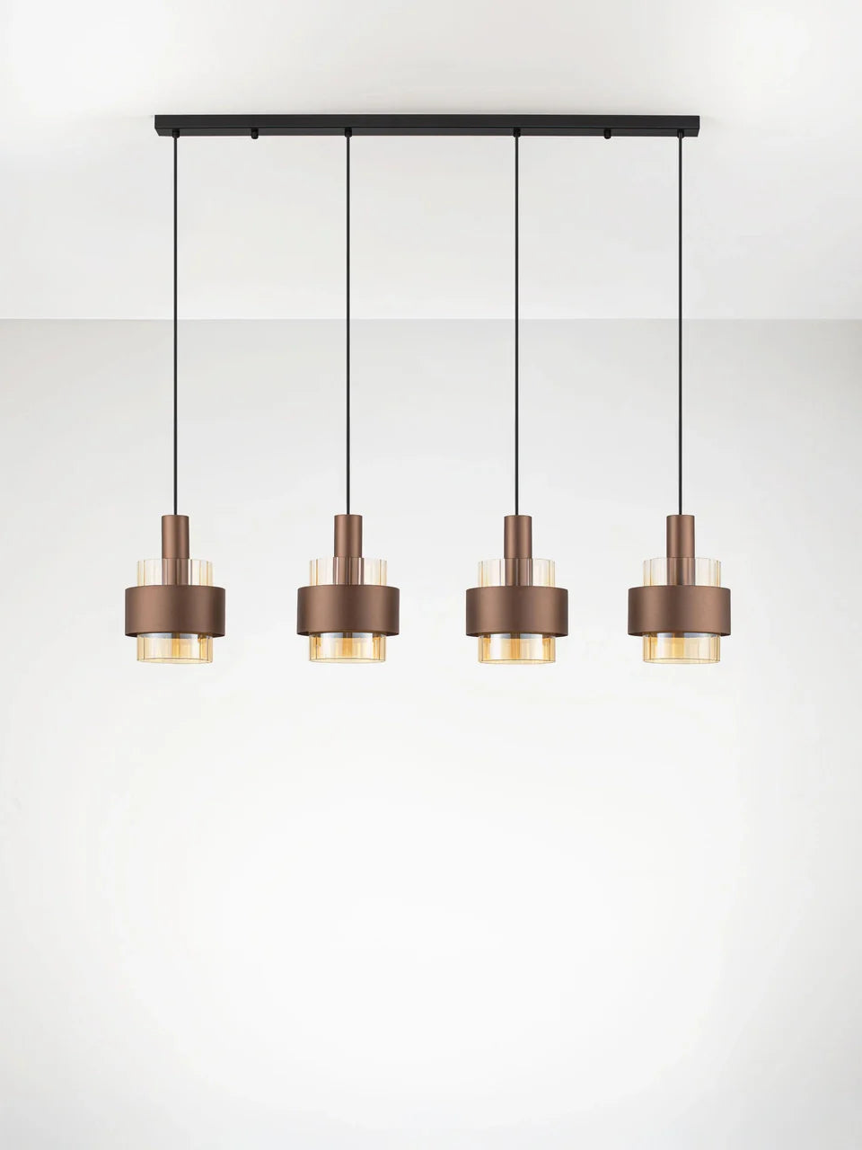 ENA Coffee & Ribbed Amber Glass 4 Light Linear Pendant - ID 14727
