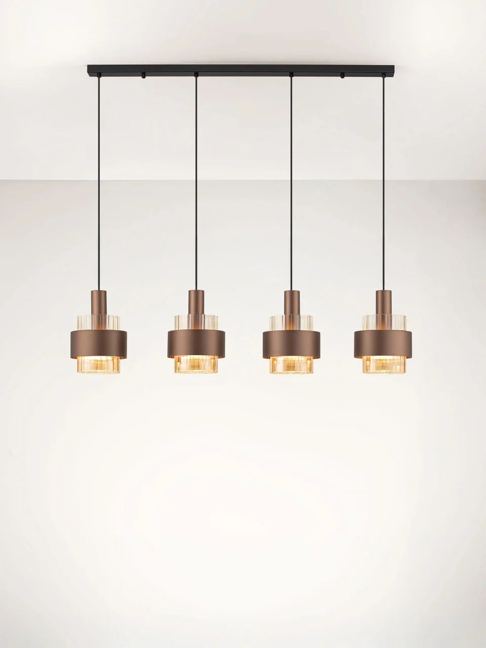 ENA Coffee & Ribbed Amber Glass 4 Light Linear Pendant - ID 14727