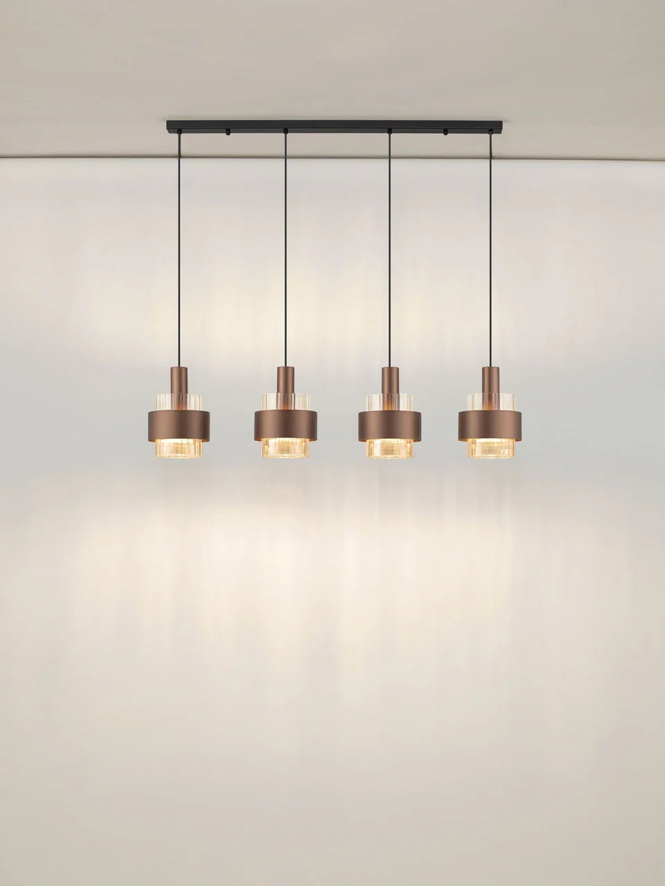ENA Coffee & Ribbed Amber Glass 4 Light Linear Pendant - ID 14727