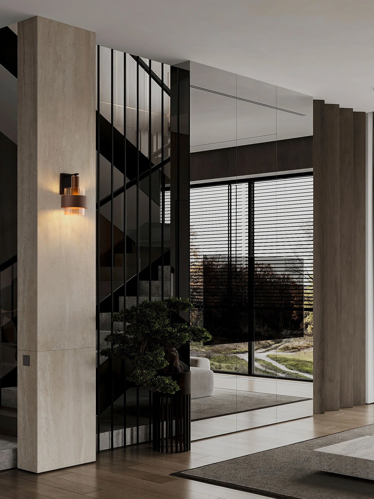 ENA Coffee & Ribbed Amber Glass Wall Light - ID 14729