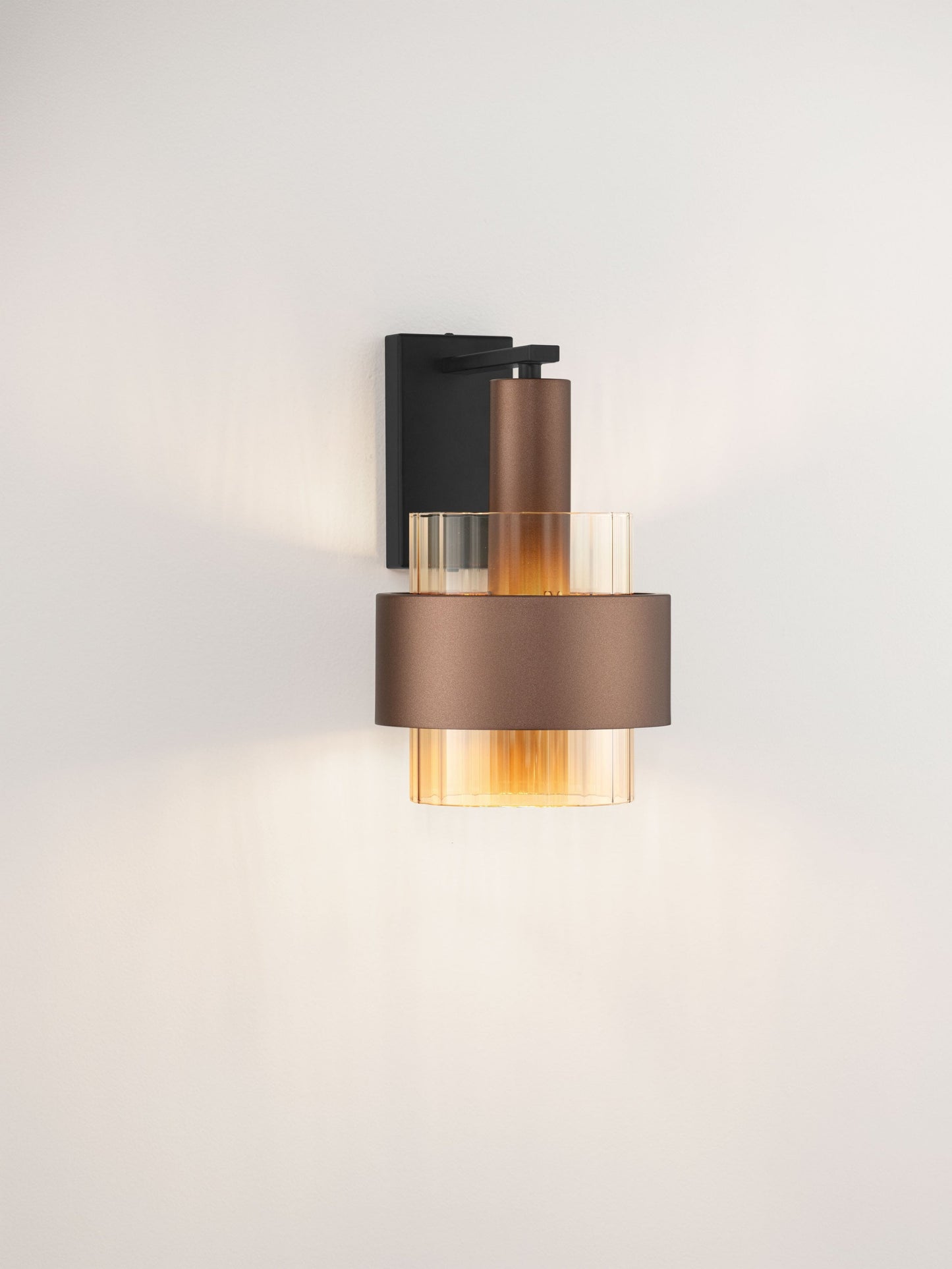 ENA Coffee & Ribbed Amber Glass Wall Light - ID 14729