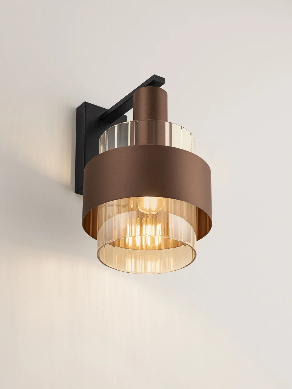 ENA Coffee & Ribbed Amber Glass Wall Light - ID 14729