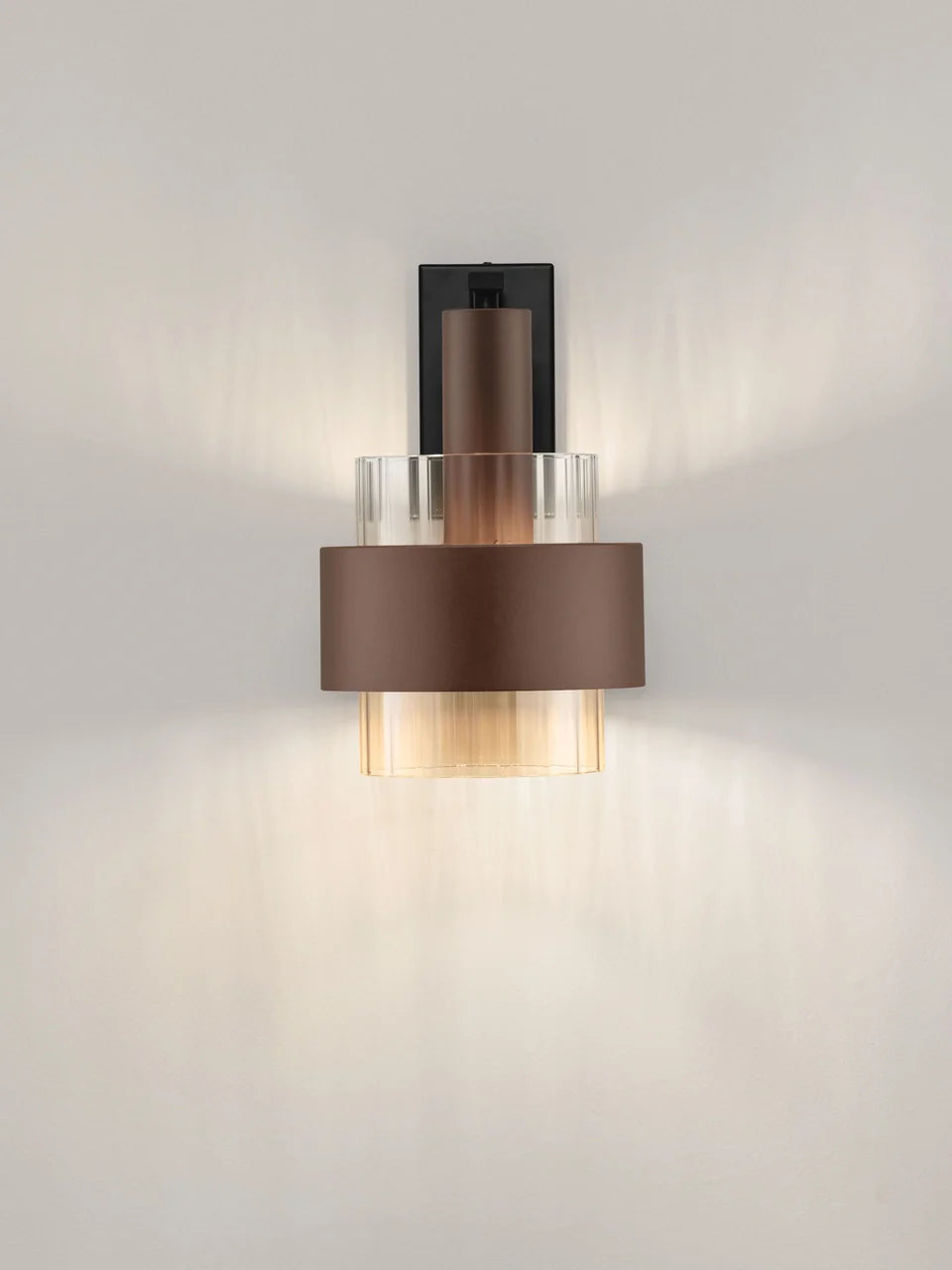 ENA Coffee & Ribbed Amber Glass Wall Light - ID 14729