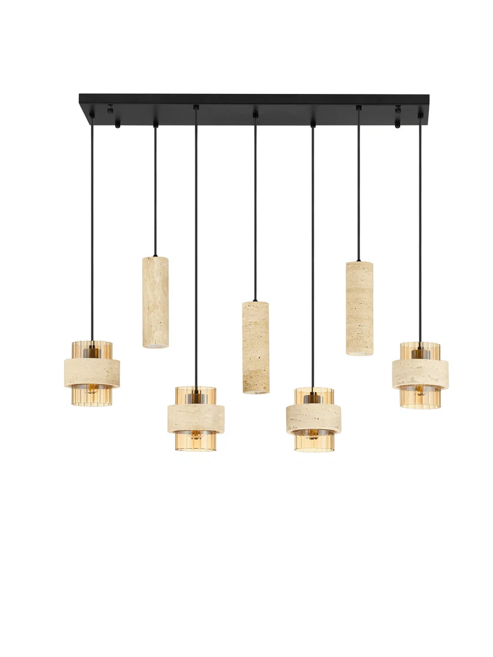 ELO Natural Travertine & Ribbed Amber Glass 7 Light Linear Pendant - ID 14737