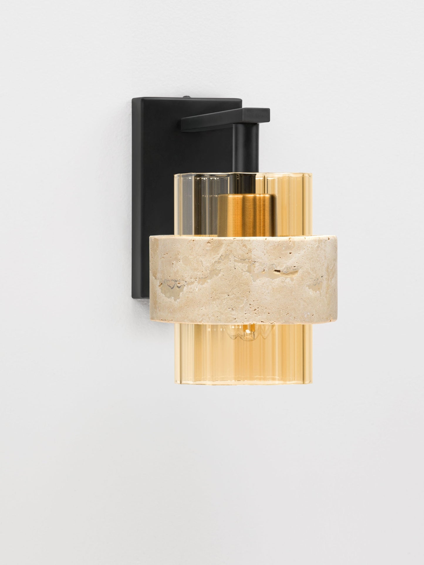 ELO Natural Travertine & Ribbed Amber Glass Wall Light - ID 14740