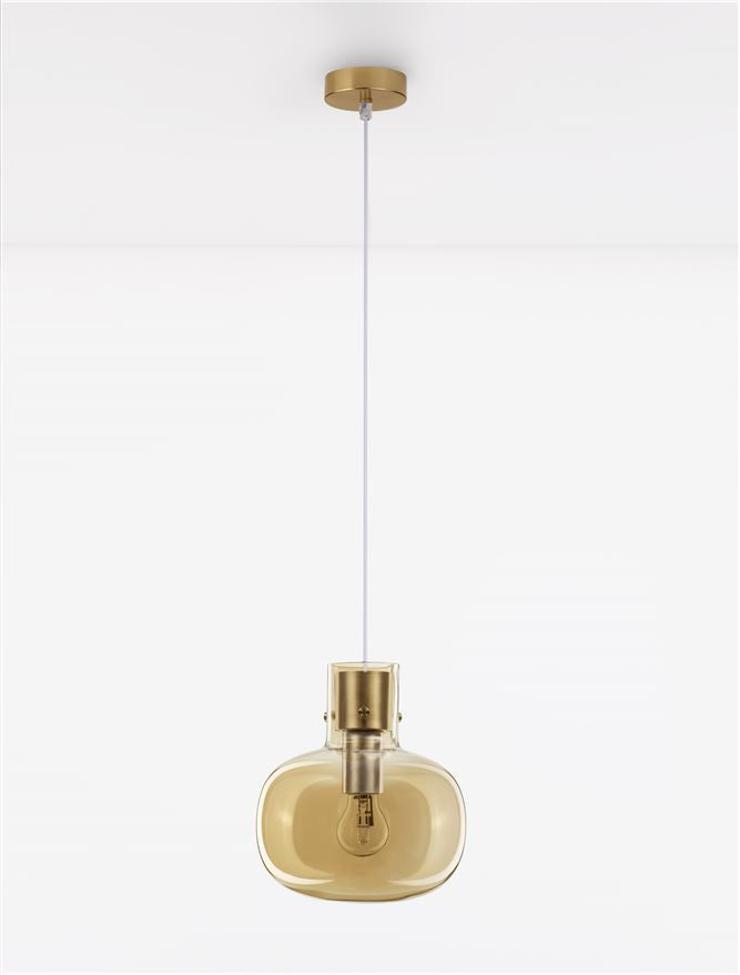 CIN Champagne Glass & Brass Gold Metal Single Pendant - ID 11812